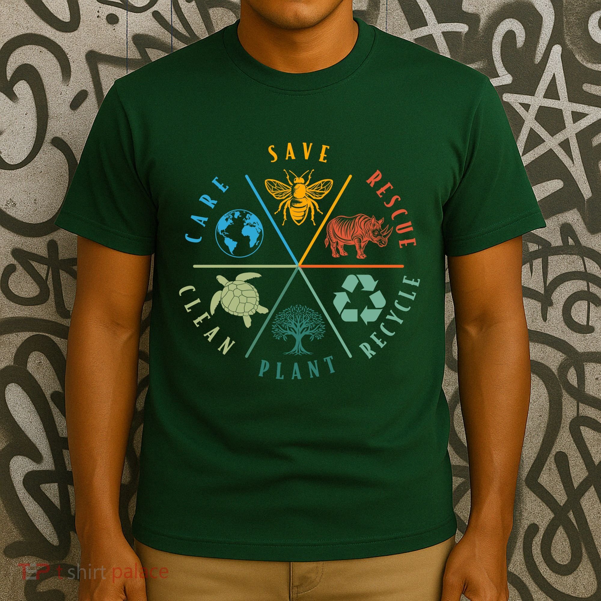 Celebrate Earth Day Save Rescue Recycle Plant Clean Care T-Shirt