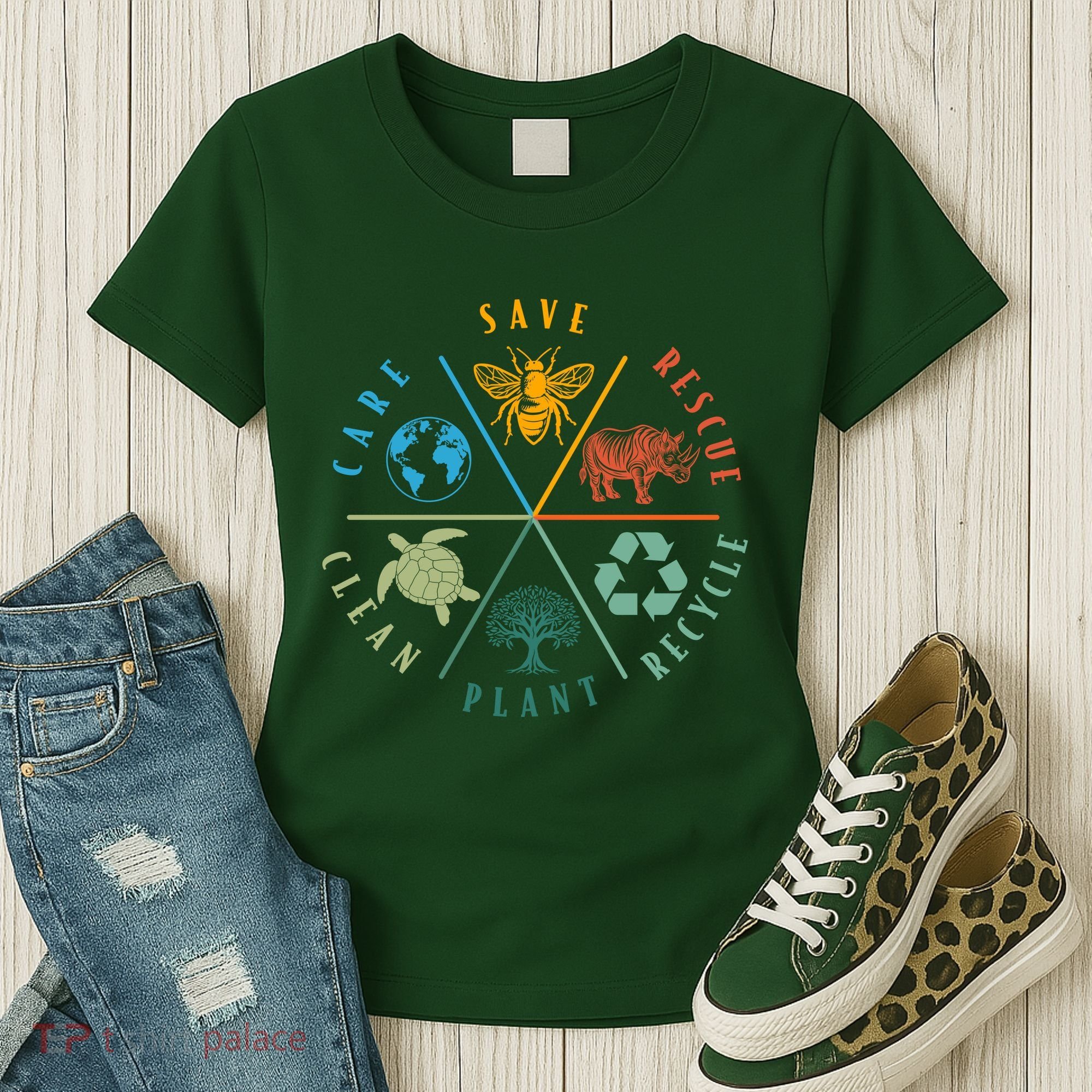 Celebrate Earth Day Save Rescue Recycle Plant Clean Care Women's T-Shirt