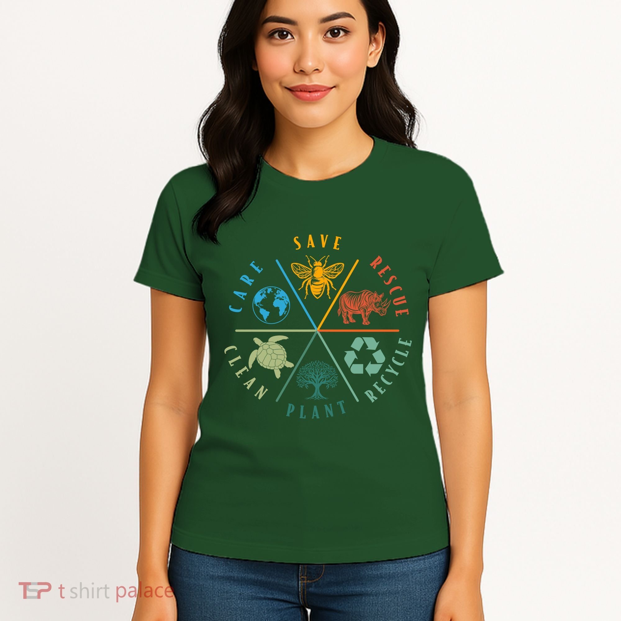 Celebrate Earth Day Save Rescue Recycle Plant Clean Care Women's T-Shirt