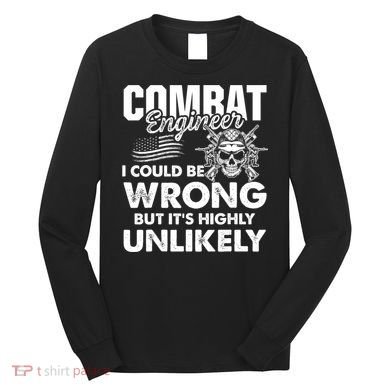 Combat Engineer Distressed American Flag U.S. Military Long Sleeve Shirt