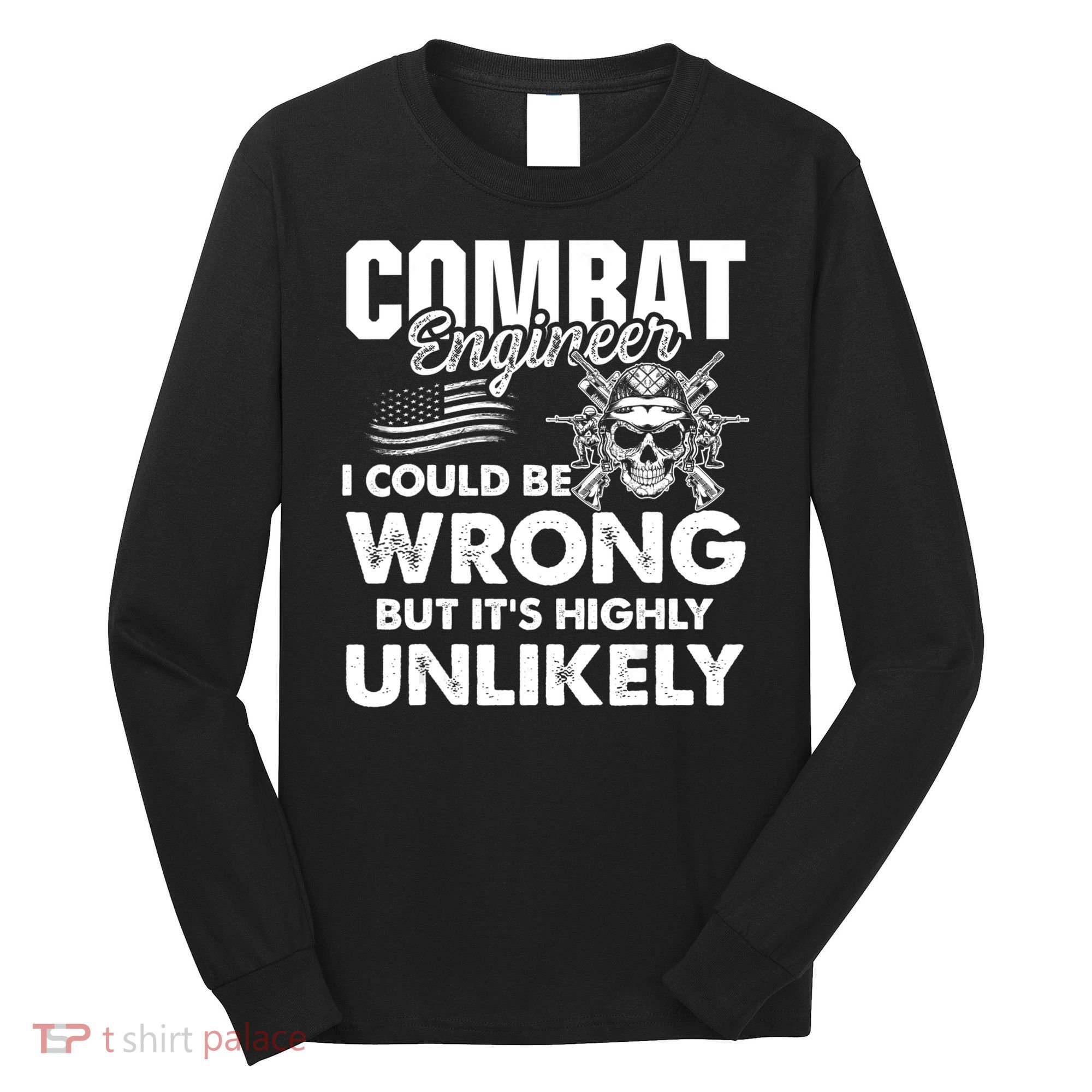 Combat Engineer Distressed American Flag U.S. Military Long Sleeve Shirt