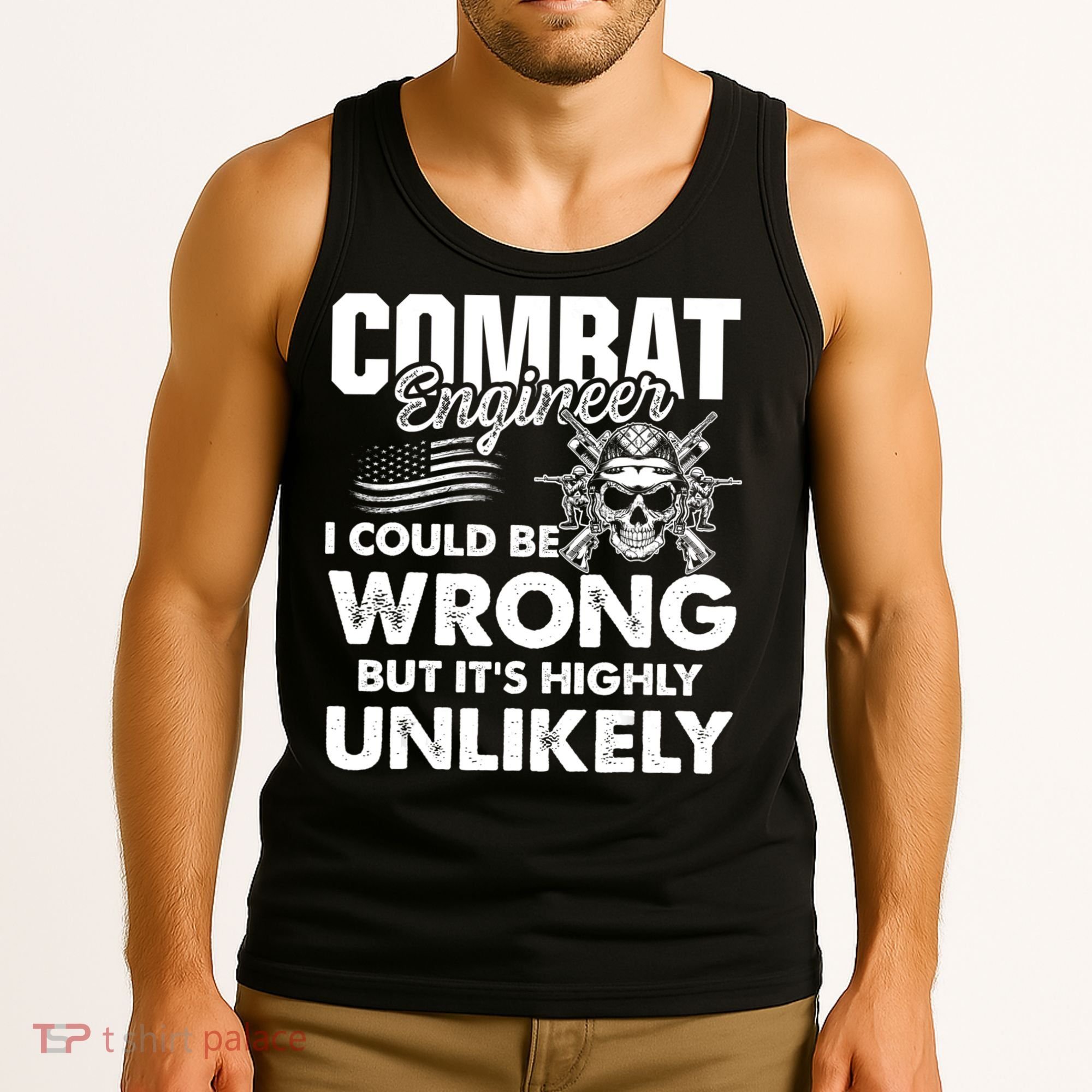 Combat Engineer Distressed American Flag U.S. Military Tank Top