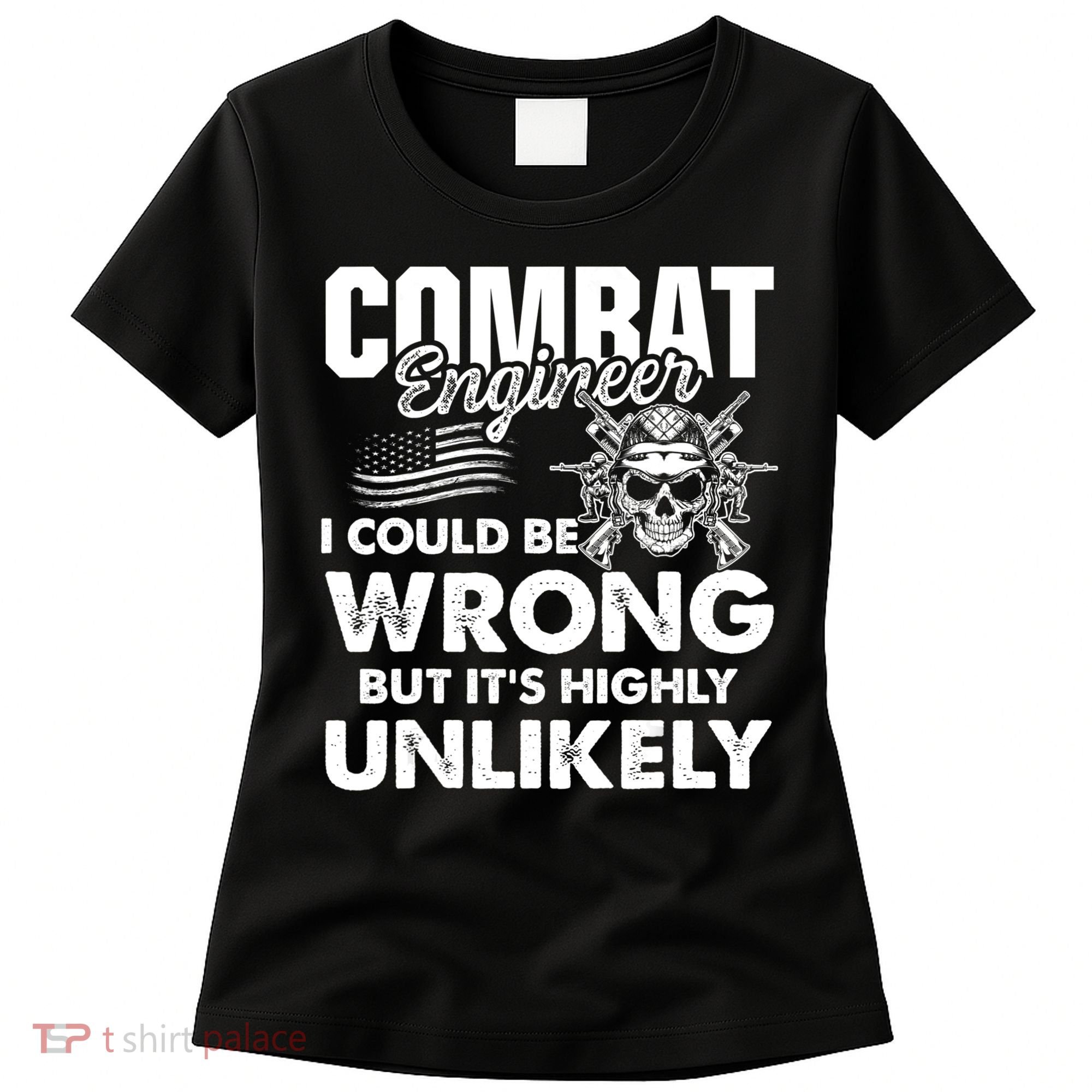 Combat Engineer Distressed American Flag U.S. Military Women's T-Shirt