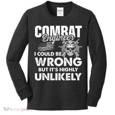Combat Engineer Distressed American Flag U.S. Military Kids Long Sleeve Shirt
