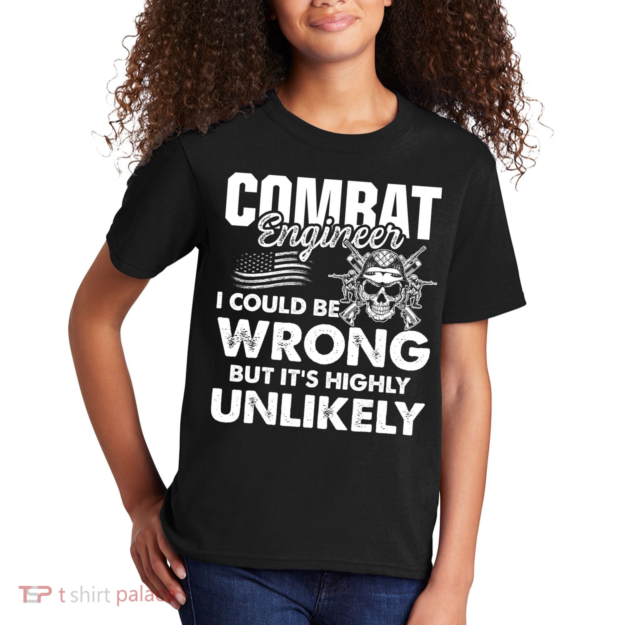 Combat Engineer Distressed American Flag U.S. Military Kids T-Shirt