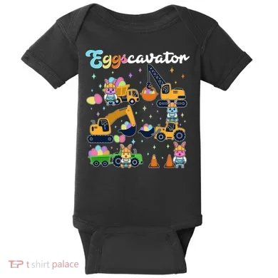 Cute Easter Eggscavator Construction Bunny Rabbits Baby Bodysuit