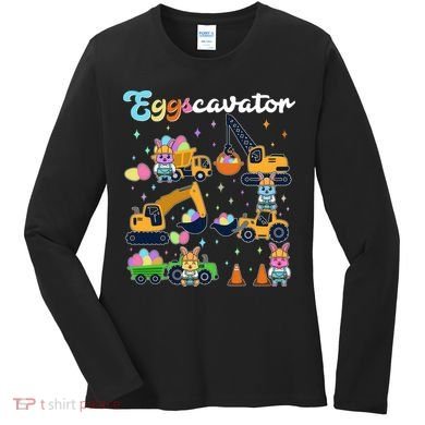 Cute Easter Eggscavator Construction Bunny Rabbits Women's Long Sleeve Shirt
