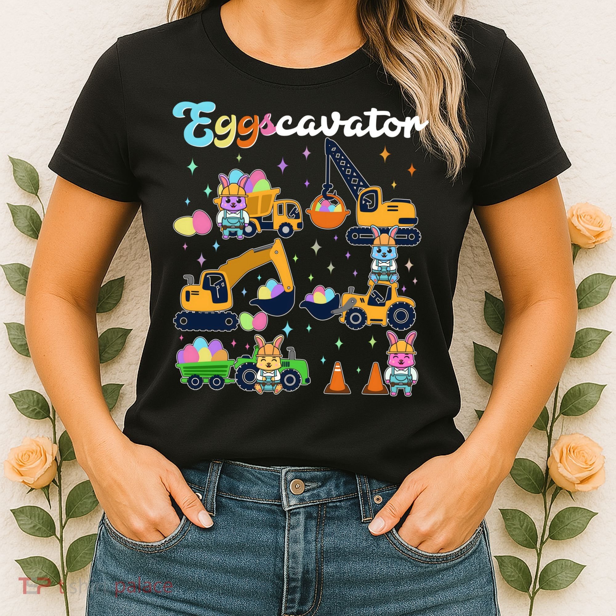 Cute Easter Eggscavator Construction Bunny Rabbits Women's T-Shirt