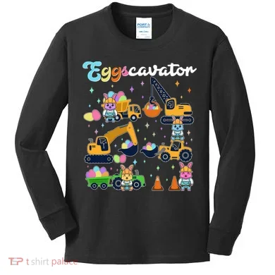 Cute Easter Eggscavator Construction Bunny Rabbits Kids Long Sleeve Shirt