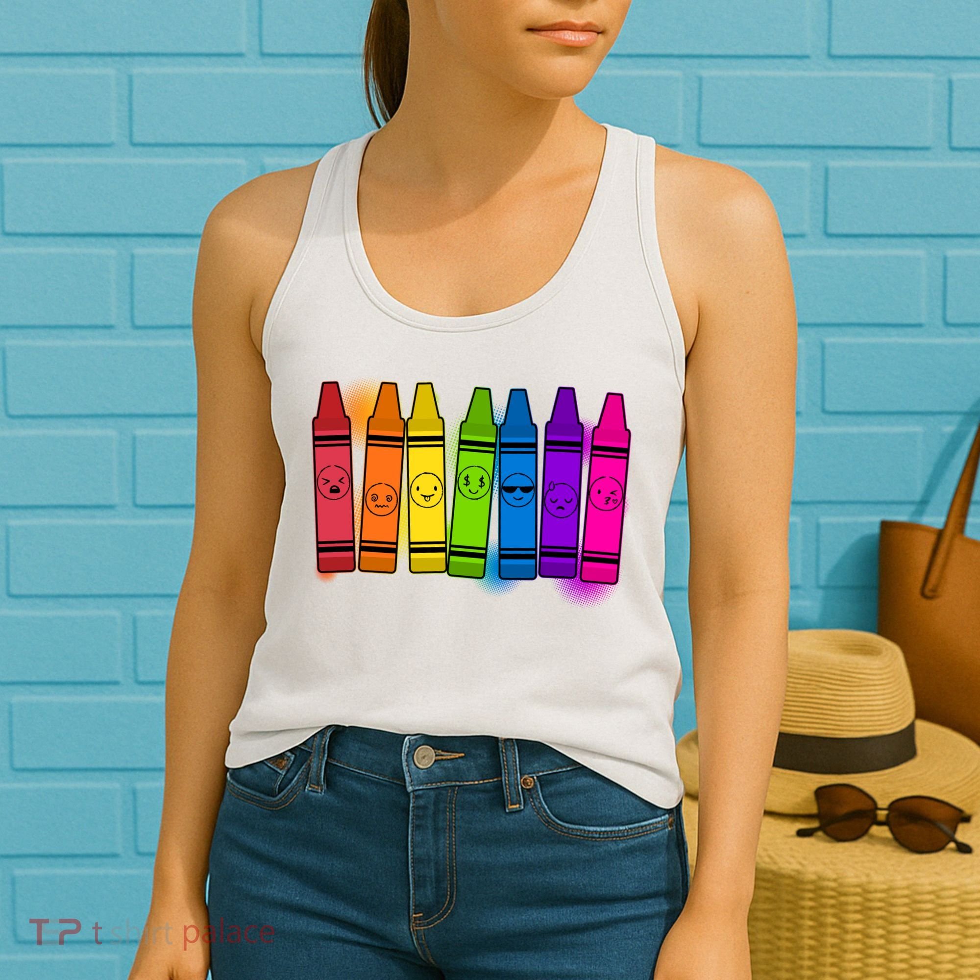 Cute Emotions Emoji Crayons Women's Tank Top