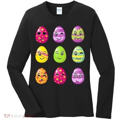 Colorful Easter Eggs Smiley Women's Long Sleeve Shirt