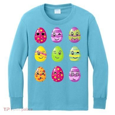 Colorful Easter Eggs Smiley Kids Long Sleeve Shirt