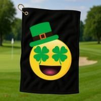 Emoji Smile Clover St. PatrickS Day Golf Towel thumb 1