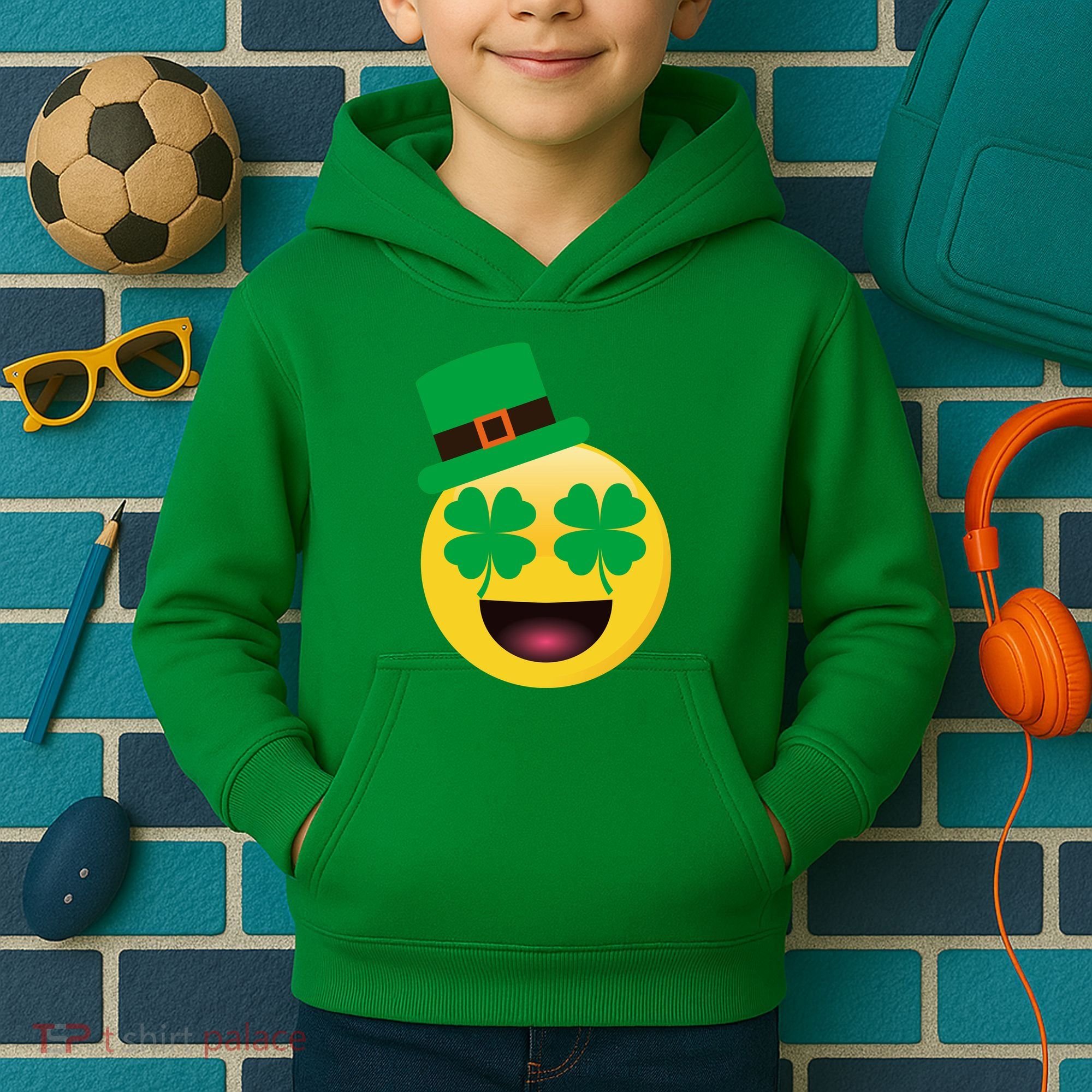 Emoji Smile Clover St. PatrickS Day Kids Hoodie