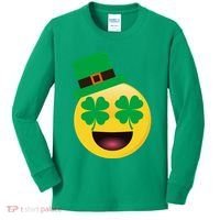 Emoji Smile Clover St. PatrickS Day Kids Long Sleeve Shirt thumb 0