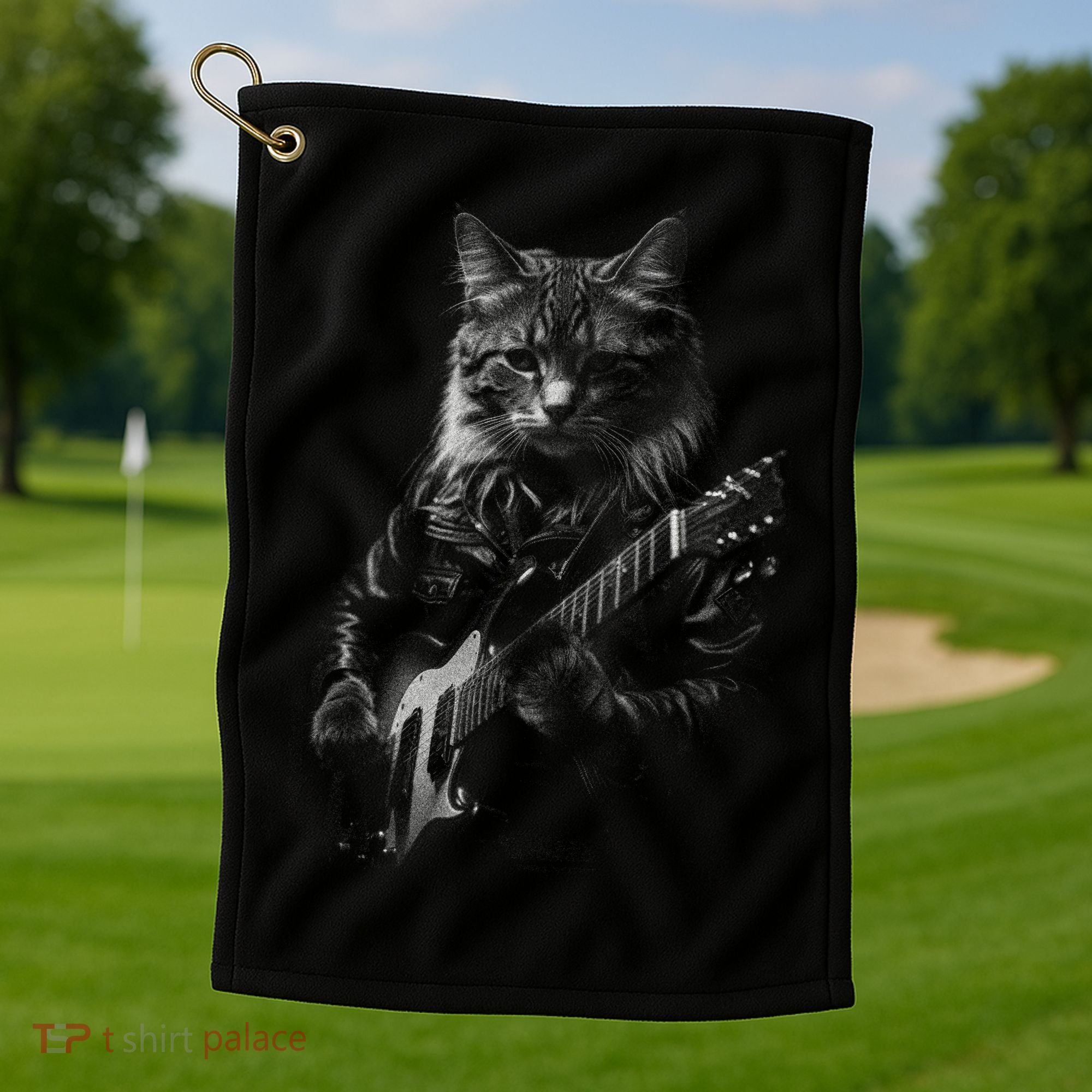 Cat Electric Guitar Golf Towel