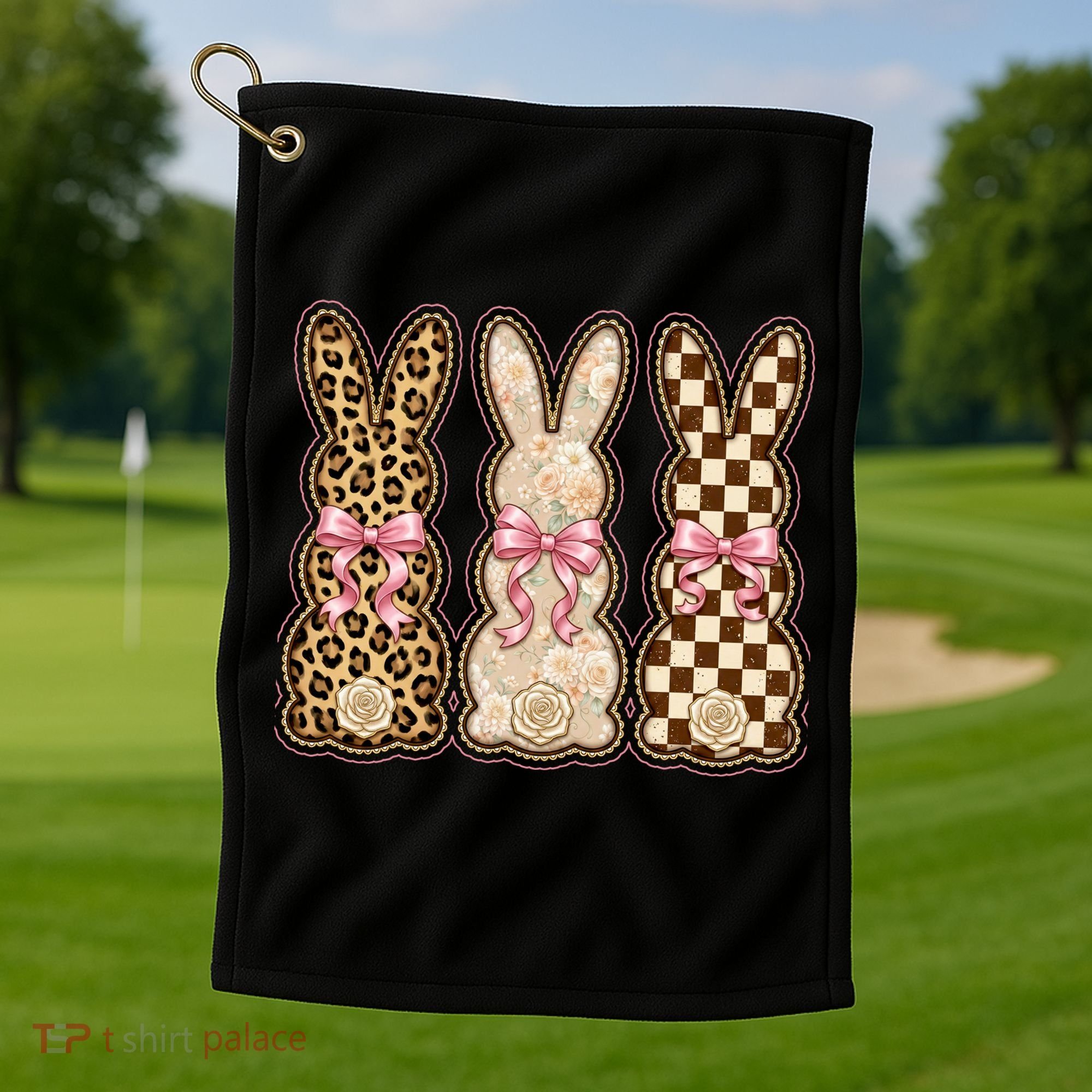 Cute Easter Girly Coquette Bunnies Golf Towel