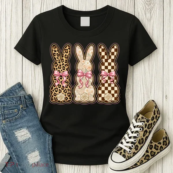 Cute Easter Girly Coquette Bunnies Women's T-Shirt