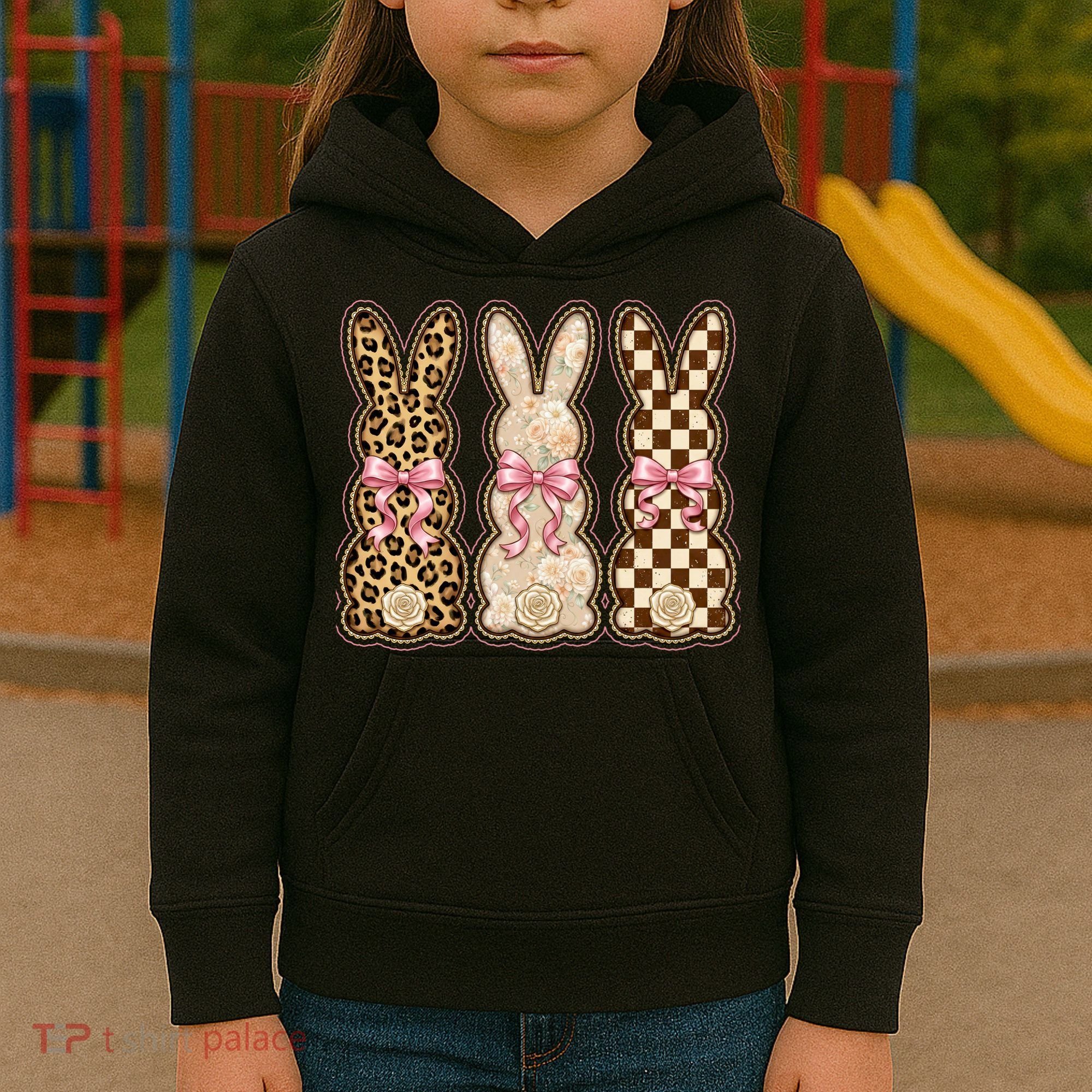 Cute Easter Girly Coquette Bunnies Kids Hoodie