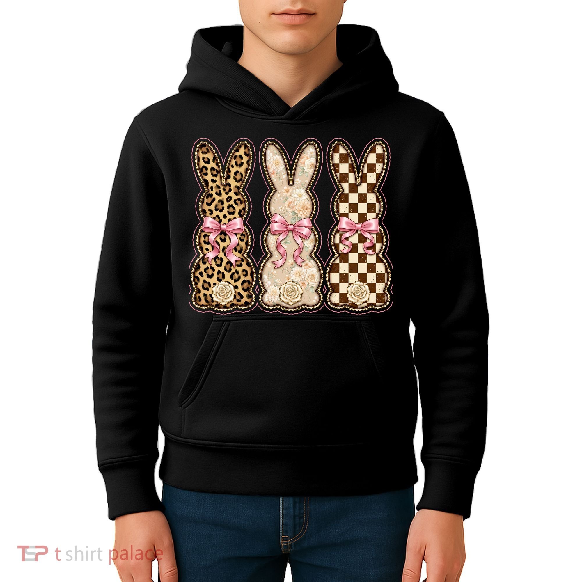 Cute Easter Girly Coquette Bunnies Kids Hoodie