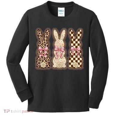 Cute Easter Girly Coquette Bunnies Kids Long Sleeve Shirt
