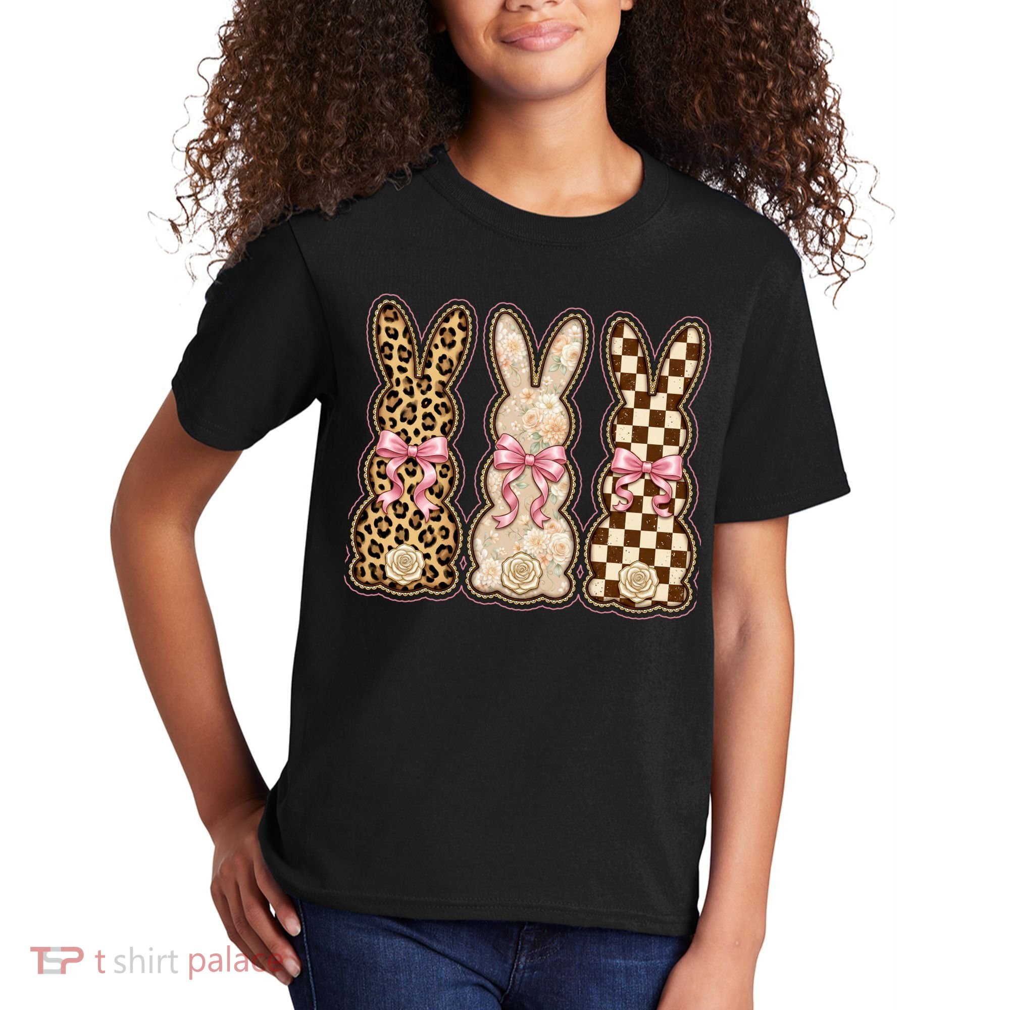 Cute Easter Girly Coquette Bunnies Kids T-Shirt