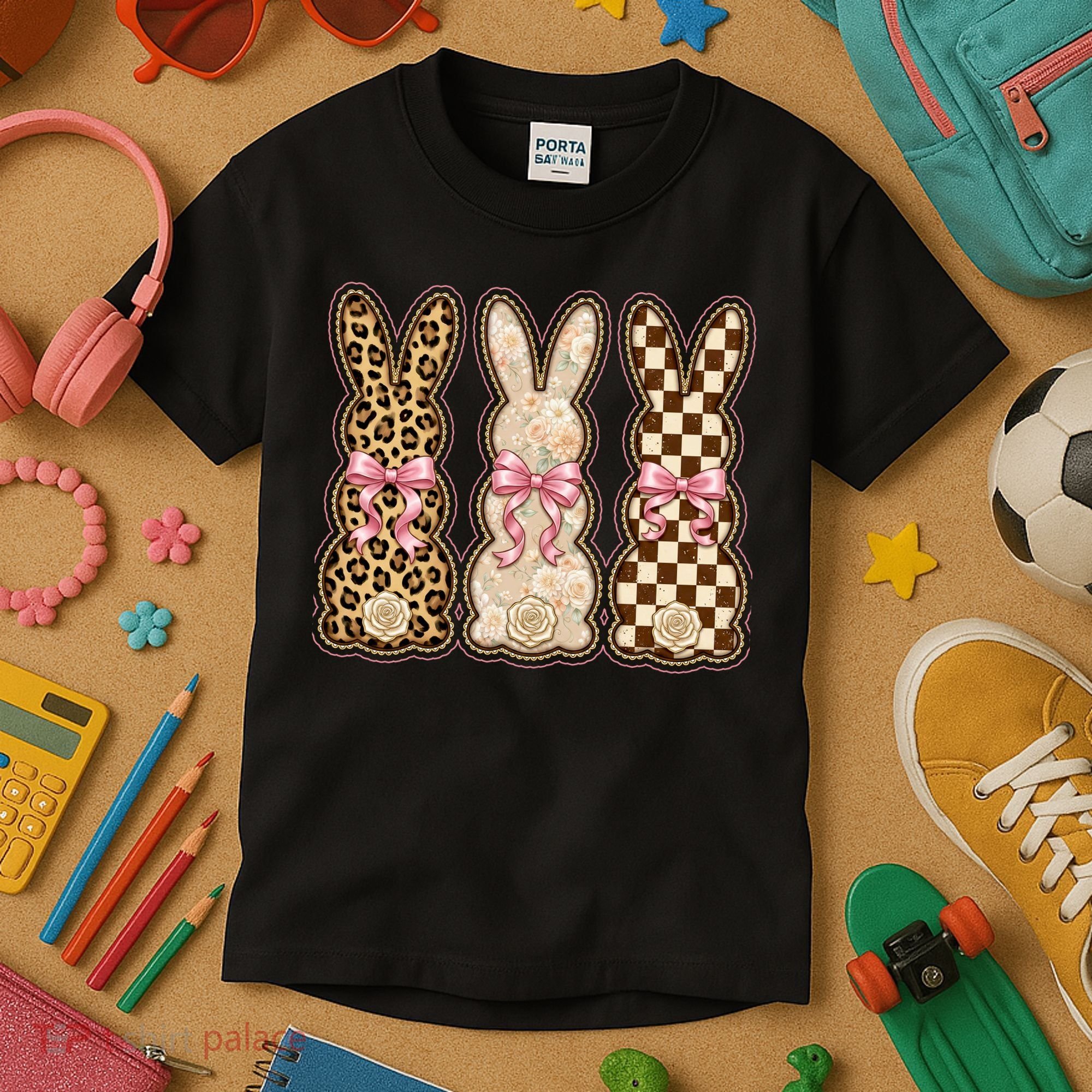 Cute Easter Girly Coquette Bunnies Kids T-Shirt