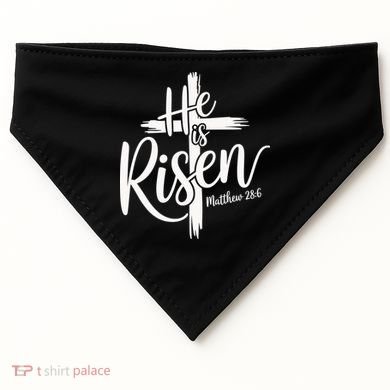Celebrate Easter He Is Risen Matthew 28:6 Front And Back USA-Made Doggie Bandana