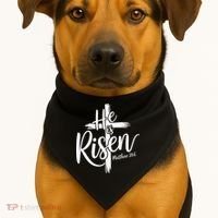 Celebrate Easter He Is Risen Matthew 28:6 Front And Back USA-Made Doggie Bandana thumb 2