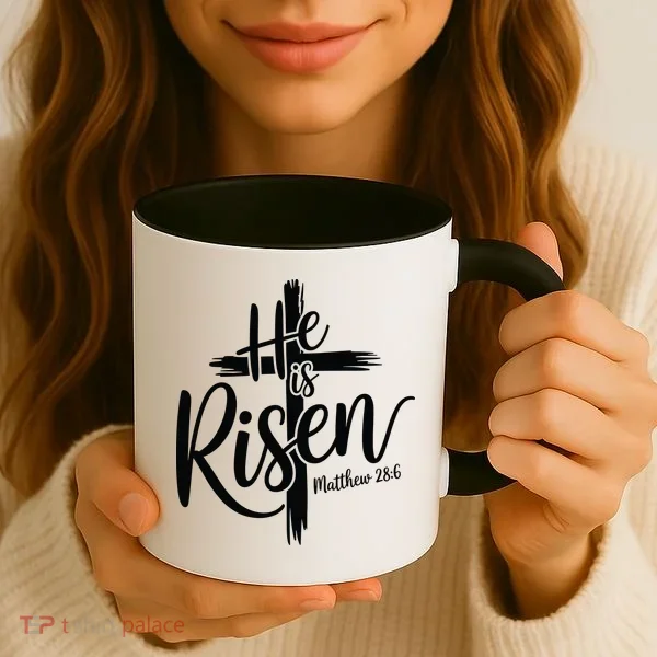 Celebrate Easter He Is Risen Matthew 28:6 Front And Back Coffee Mug