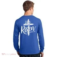 Celebrate Easter He Is Risen Matthew 28:6 Front And Back Long Sleeve Shirt thumb 1