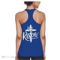 Celebrate Easter He Is Risen Matthew 28:6 Front And Back Women's Tank Top thumb 1