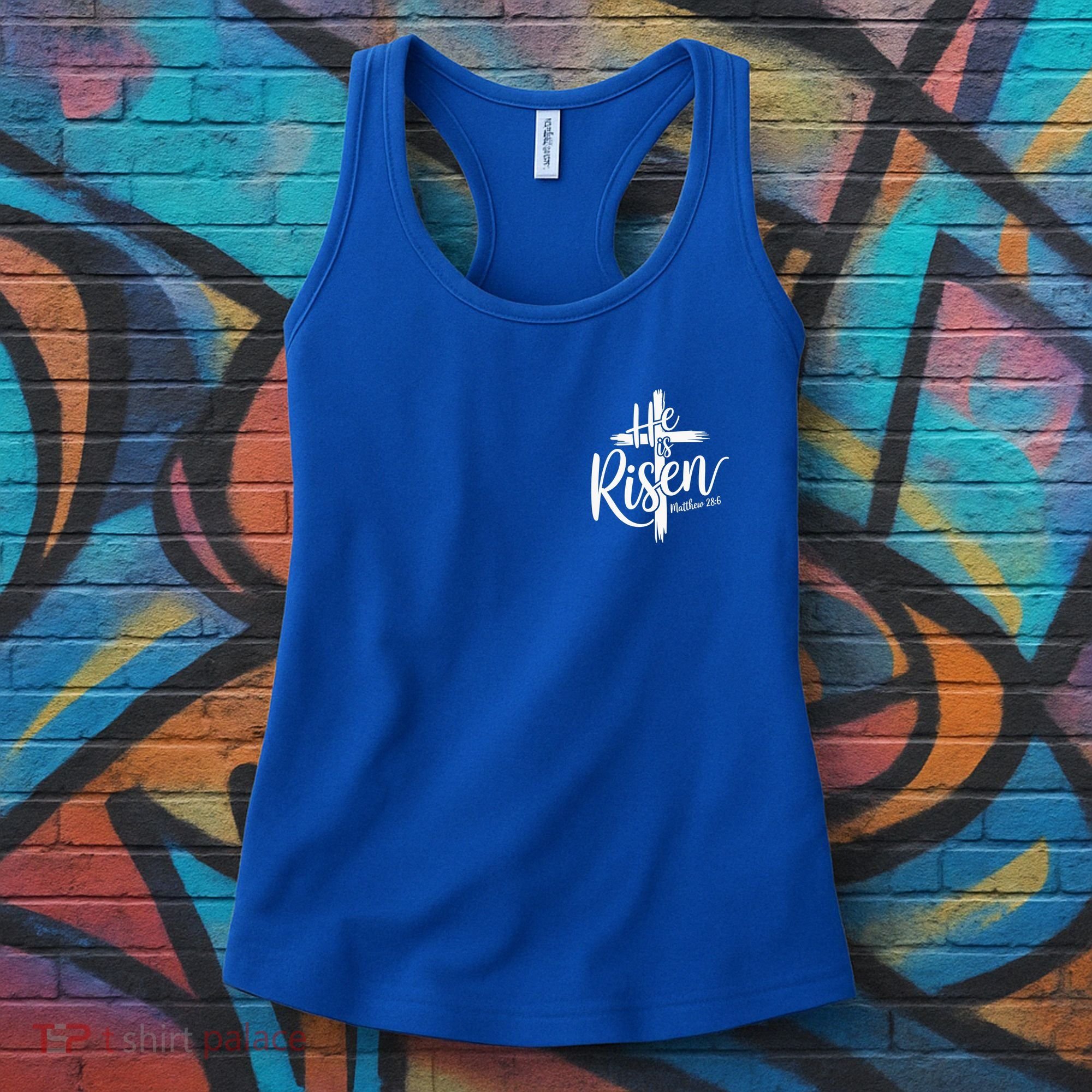 Celebrate Easter He Is Risen Matthew 28:6 Front And Back Women's Tank Top