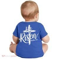 Celebrate Easter He Is Risen Matthew 28:6 Front And Back Baby Bodysuit thumb 1