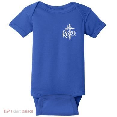 Celebrate Easter He Is Risen Matthew 28:6 Front And Back Baby Bodysuit