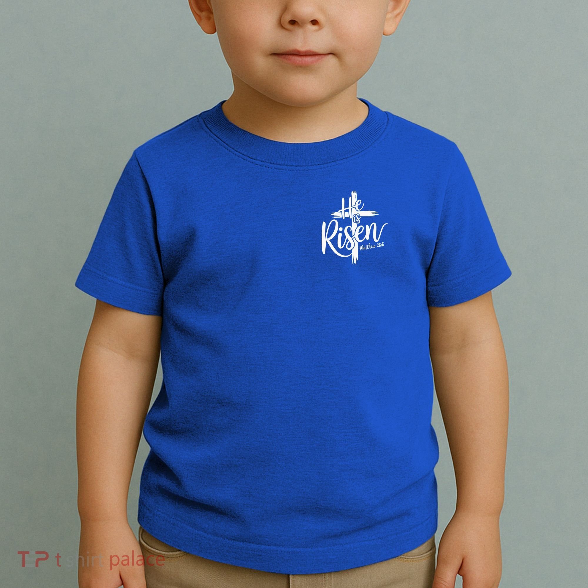 Celebrate Easter He Is Risen Matthew 28:6 Front And Back Toddler T-Shirt