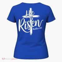 Celebrate Easter He Is Risen Matthew 28:6 Front And Back Women's T-Shirt thumb 5