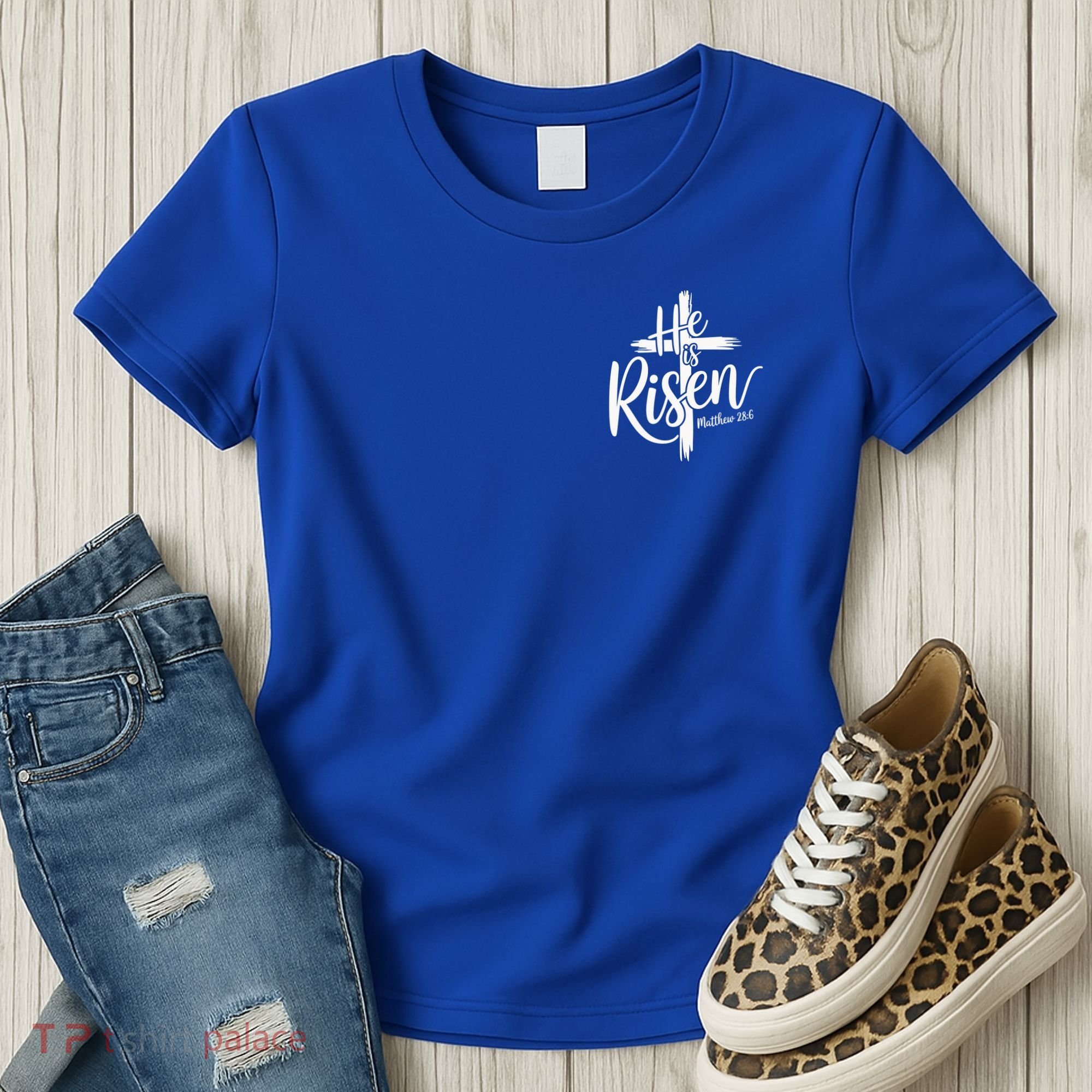 Celebrate Easter He Is Risen Matthew 28:6 Front And Back Women's T-Shirt