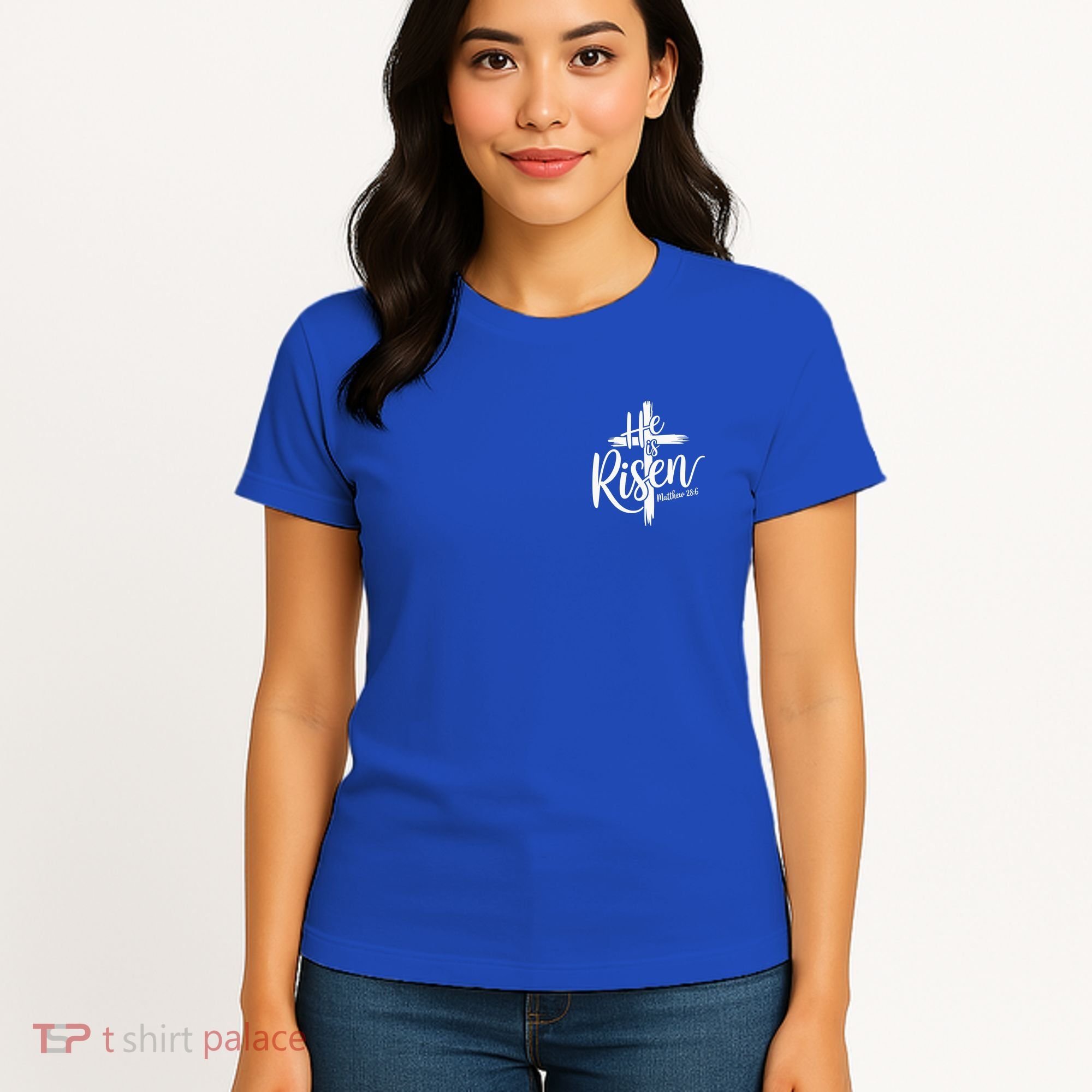 Celebrate Easter He Is Risen Matthew 28:6 Front And Back Women's T-Shirt