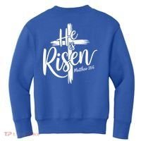 Celebrate Easter He Is Risen Matthew 28:6 Front And Back Kids Sweatshirt thumb 1