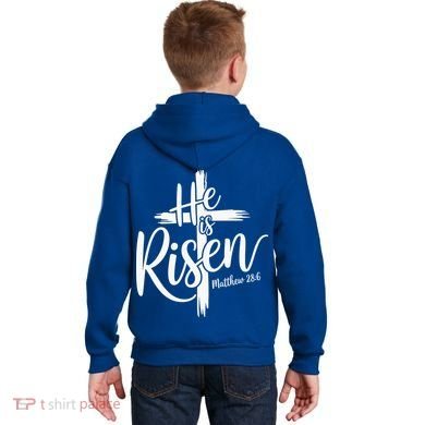 Celebrate Easter He Is Risen Matthew 28:6 Front And Back Kids Hoodie back