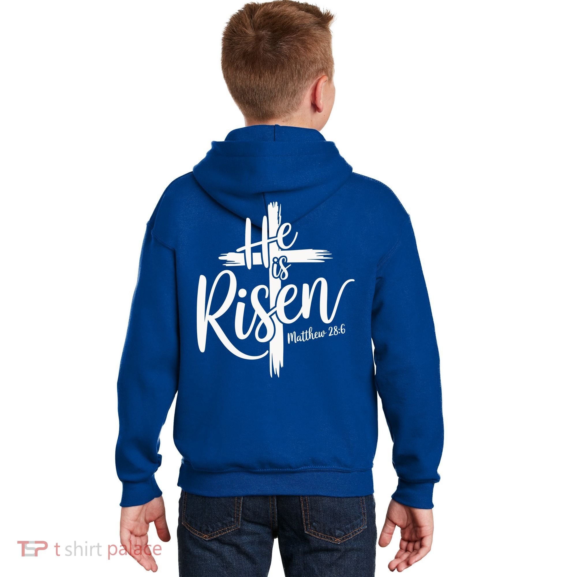Celebrate Easter He Is Risen Matthew 28:6 Front And Back Kids Hoodie