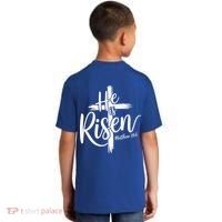Celebrate Easter He Is Risen Matthew 28:6 Front And Back Kids T-Shirt thumb 1