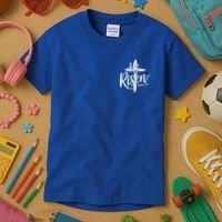 Celebrate Easter He Is Risen Matthew 28:6 Front And Back Kids T-Shirt thumb 3