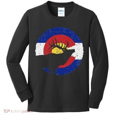 Colorado Elk Hunting Co State Flag Hunter Kids Long Sleeve Shirt