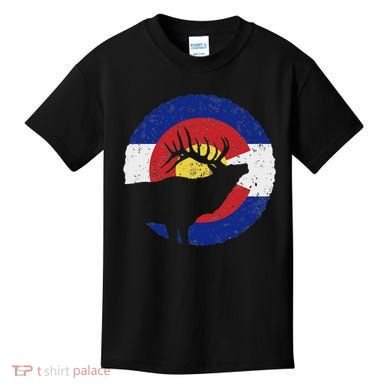 Colorado Elk Hunting Co State Flag Hunter Kids T-Shirt