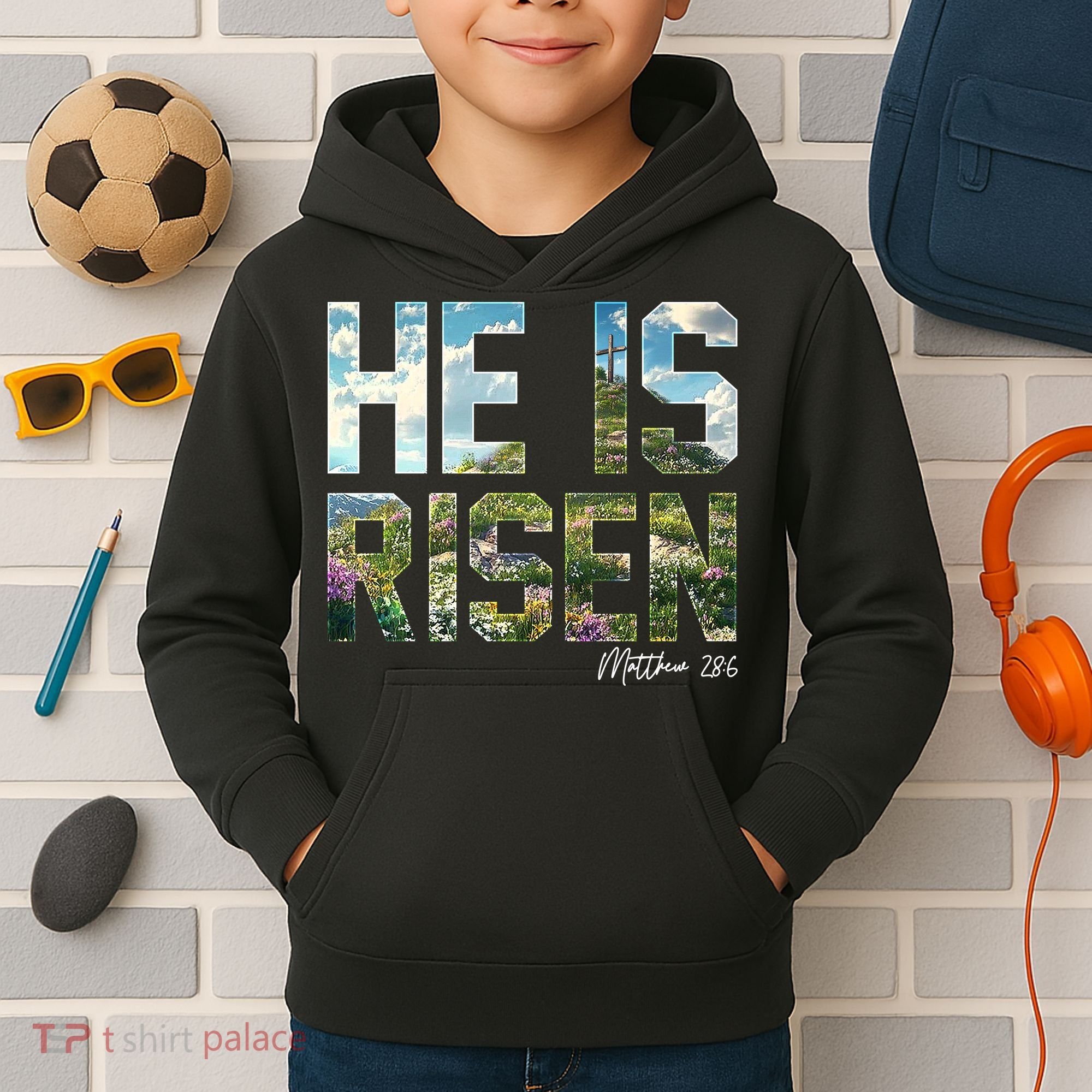 Celebrate Easter He Is Risen Matthew 18:6  Kids Hoodie