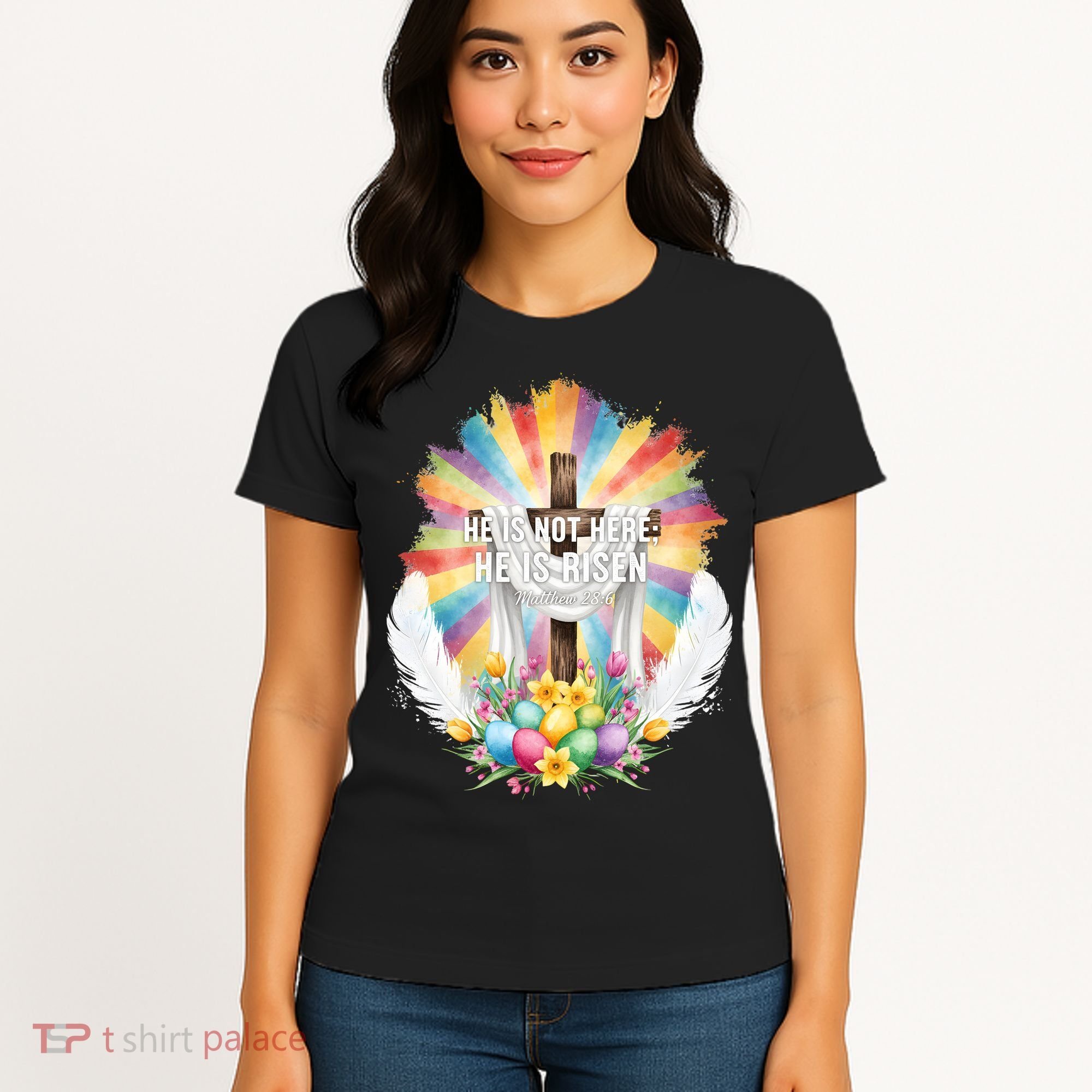 Celebrate Easter He Is Not Here He Is Risen Matthew 28:6 Women's T-Shirt