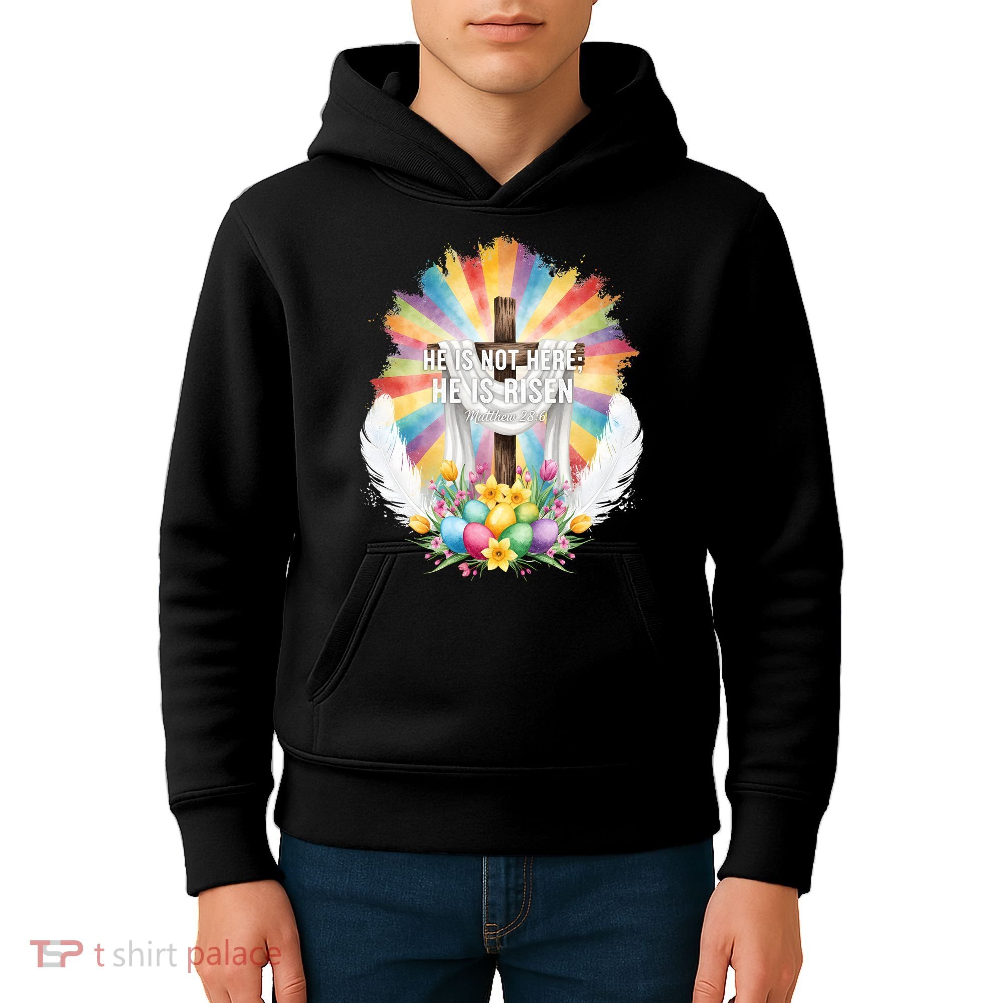 Celebrate Easter He Is Not Here He Is Risen Matthew 28:6 Kids Hoodie