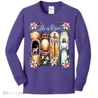 Celebrate Easter Jesus He Is Risen Kids Long Sleeve Shirt thumb 0